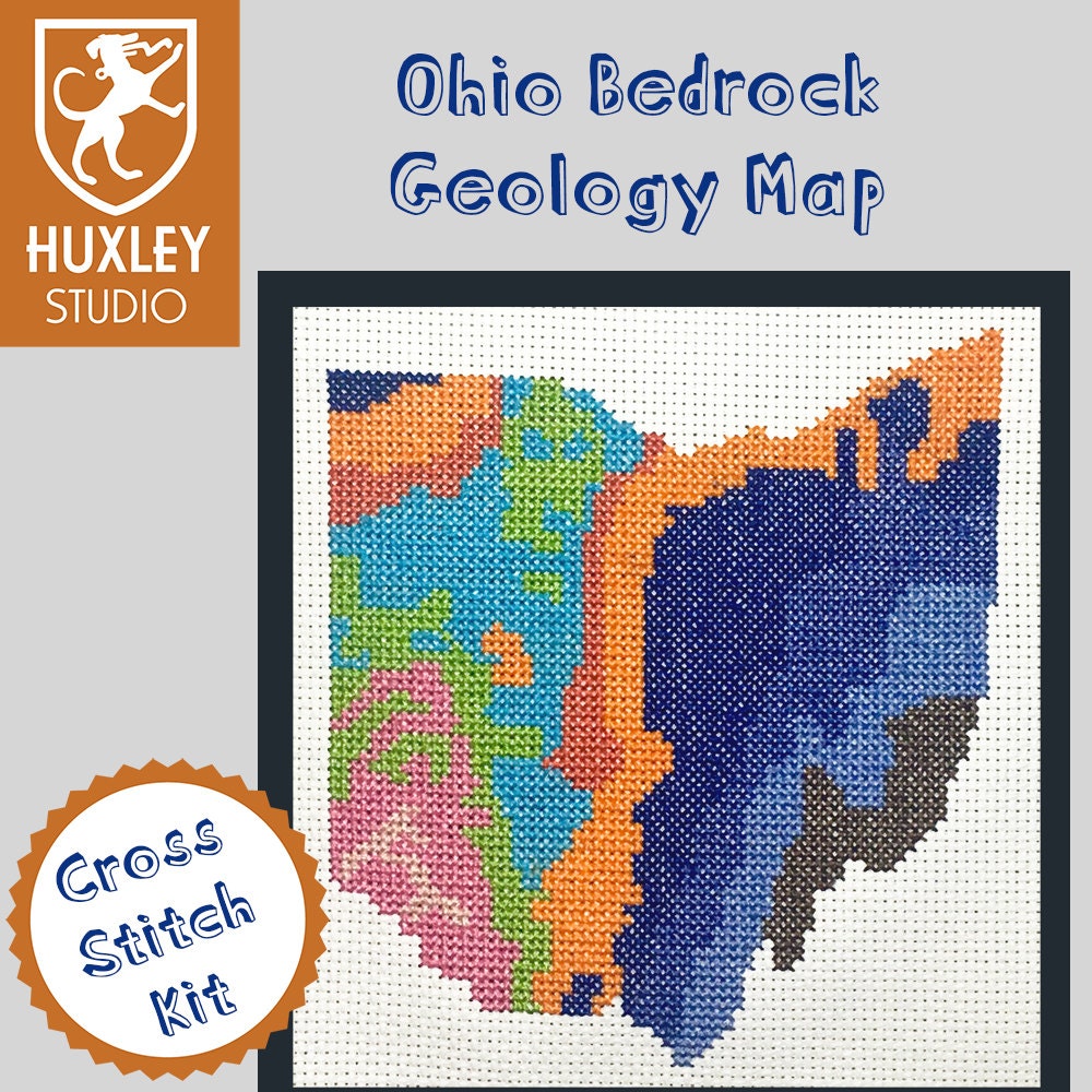 KIT Ohio Cross Stitch Kit DIY Ohio State Geology Map