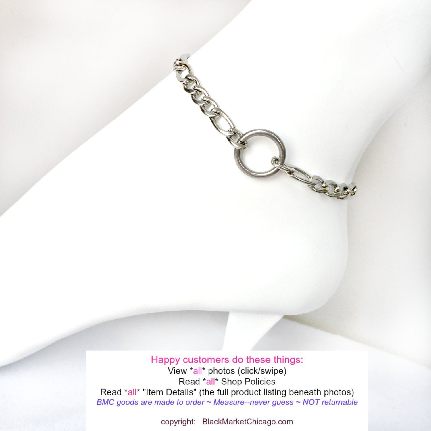 BDSM Ankle Slave Bracelet 24/7 Wear 316L Stainless Steel