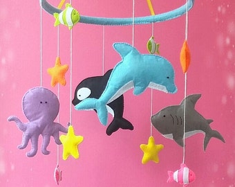 Ocean mobile Sea mobile Nautical mobile Baby crib mobile Baby nursery decor Nursery mobile Animal mobile Fish mobile Under the sea mobile