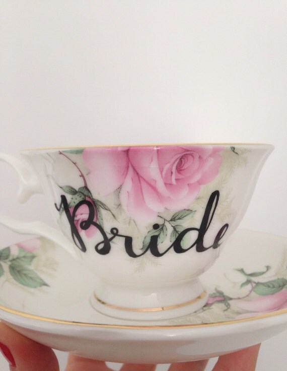 Dainty Pink Floral Bride Tea Cup And Saucer Wedding Coffee