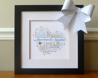 50th Anniversary Gift for Parents Grandparents, Framed Personalized Anniversary Print, Milestone Anniversary, Golden Anniversary, Word Art