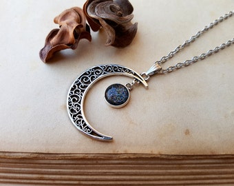 Moon necklace, crescent moon necklace, moon choker, crescent moon choker, half moon necklace, Gemini, Cancer, Aquarius, Dark Moon Necklace