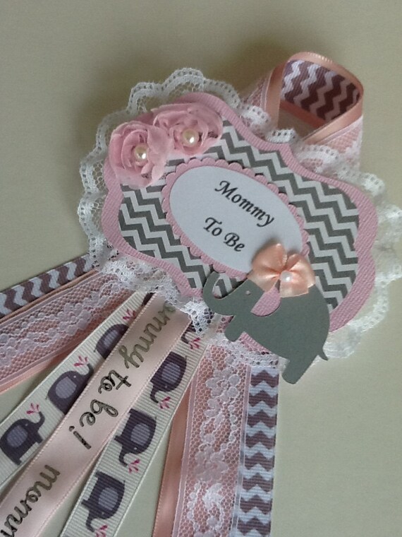 Elephant baby shower corsage/Pink and grey elephant baby