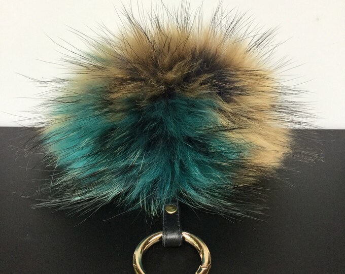 NEW FALL/WINTER '16 Dimensional Swirl™ Multi Color Raccoon Fur Pom Pom bag charm keychain piece no.474