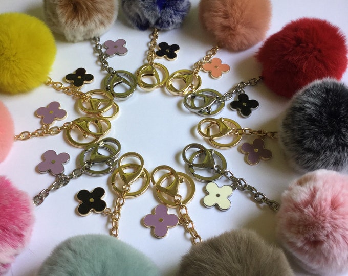 Cream fur ball key chain fur bagcharm pom pom