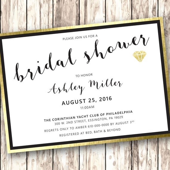 Bridal Shower Invitation Black and Gold by abbiesdesignstudio