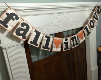 Wedding Fall In Love Banner, Autumn Bridal Shower, Love Rustic Garland, Vintage Retro Inspired