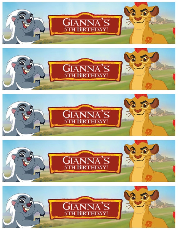 lion guard printable personalized water bottle labels