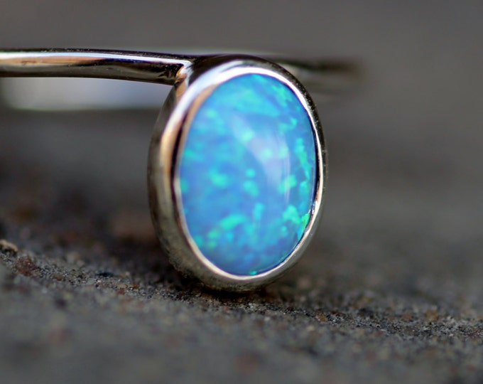Blue Opal ring - Gold opal ring - Blue stone ring - Blue - Silver ring - Manmade opal ring - Opal jewelry - Gift idea - Gift for her