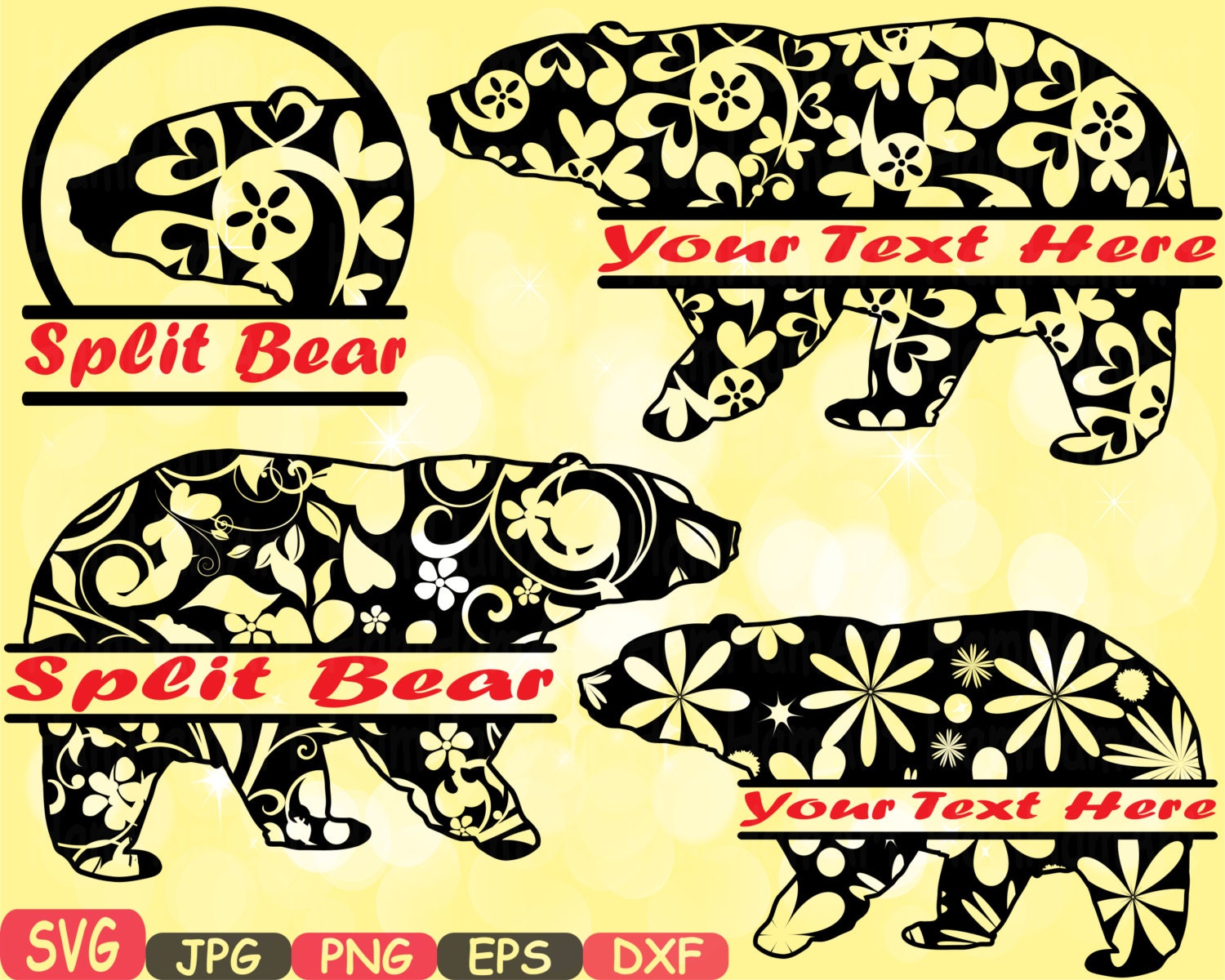 Download Split Mama Bear Mascot Frames Jungle Animal Safari Flower ...