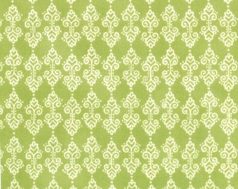 Meadow Friends White Curly Hearts and Dots on Grass Green Background by Deb Strain for MODA - 19484-14