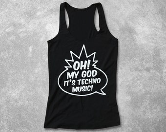 Dj Fitted Tank Top with Sayings dj gift Women Racerback OMG it's techno music! Shirt Stencil Screen Printed Dj Shirt Silkscreen by hand