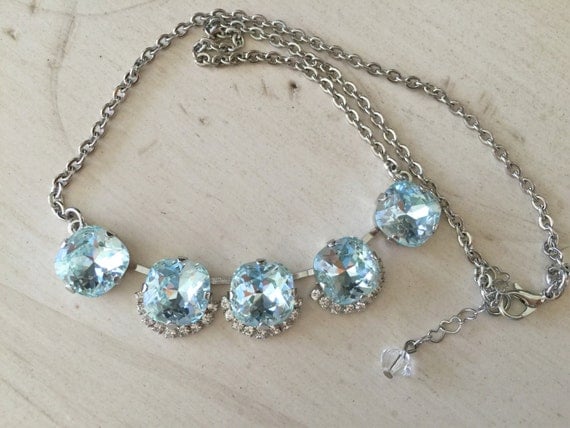 Something Blue Light Azore & Clear Crystal Bridal, Bridesmaid, Cocktail Necklace