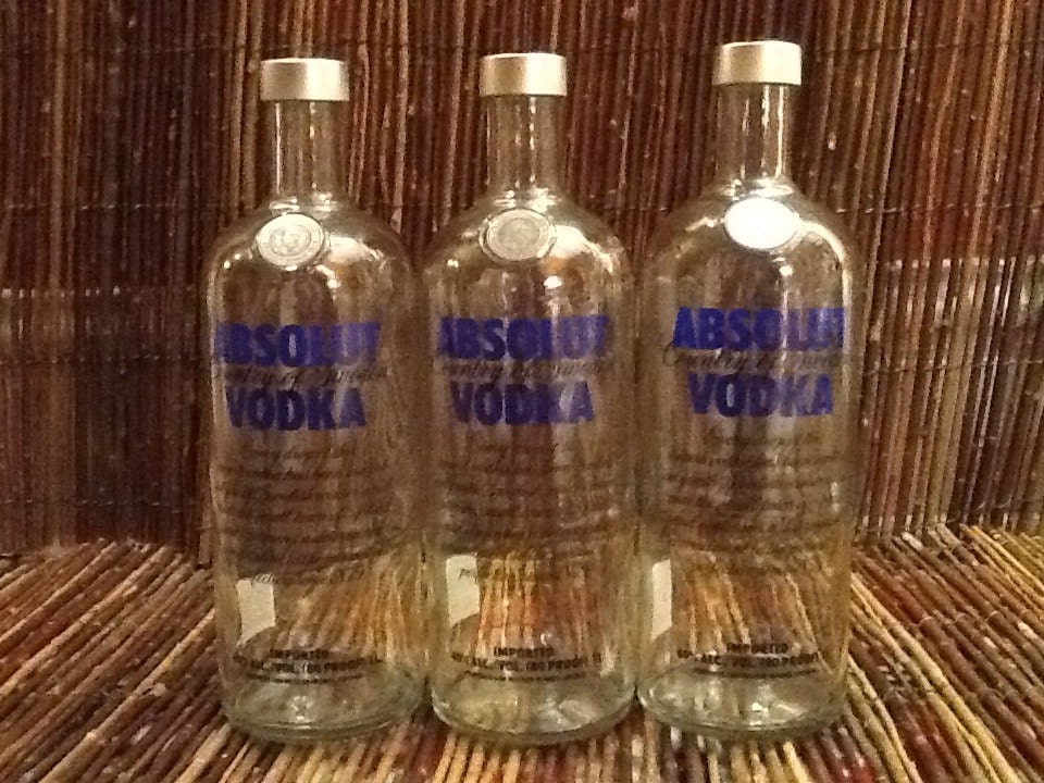 3 Empty 1Liter Absolut Vodka Bottles Caps Included Great for