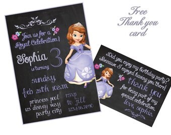 Sofia invitation, Princess Sofia Invitation, Sofia the First birthday invitations, Sofia Invites, Printables DIY, no photo, chalkboard
