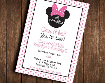 Minnie Mouse Birthday Invitation | Oh Twodles | Minnie Mouse Birthday | Pink & White | Custom | DIY | Printable