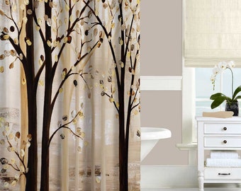 Art Shower Curtain Brown Shower Curtain, Beige Cream Abstract Curtain, Tree Shower Curtain, Nature, Unique Bathroom Decor, Bath Accessories