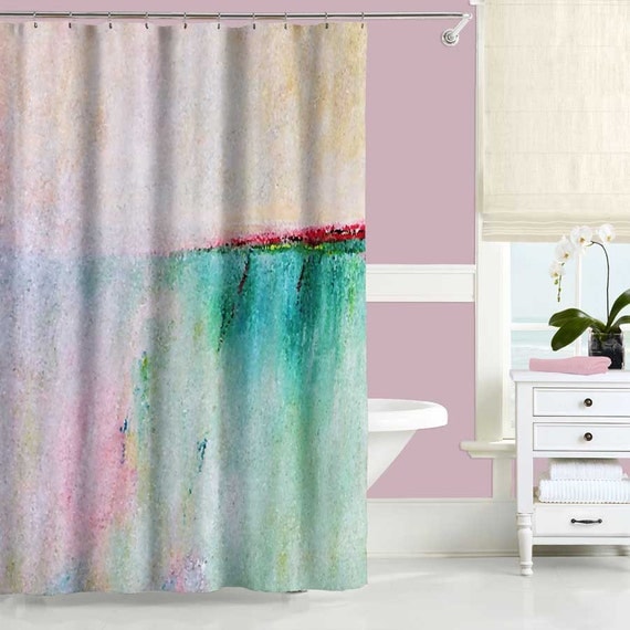 Pink Shower Curtain Turquoise Teal Pink Curtain Coastal