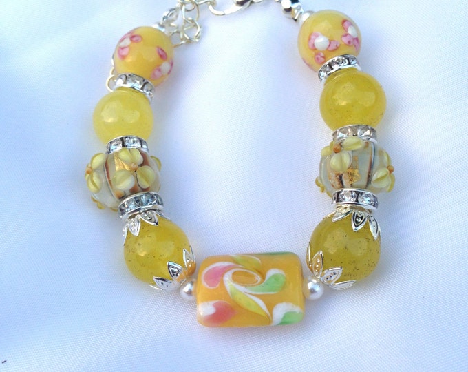 Yellow agate and glass bracelet, agate and glass bracelet, agate bracelet, glass bracelet, agate and glass, yellow agate bracelet,