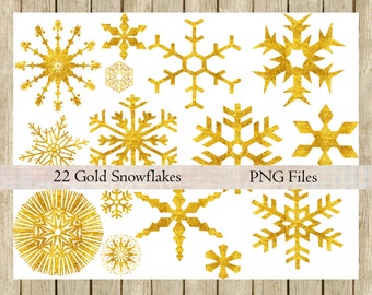Gold snowflakes clipart instant download digital gold foil stars png files Christmas images