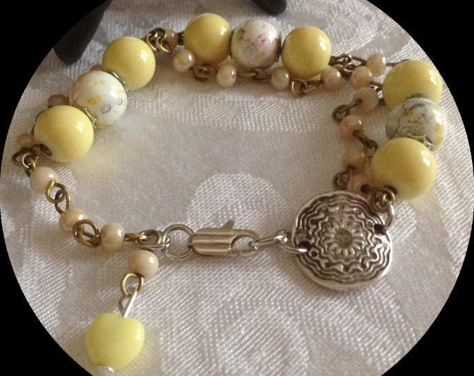 Yellow Glass Bead Double Strand Bracelet