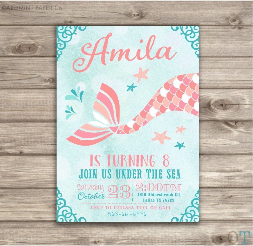 Mermaid First Birthday Invitations 9