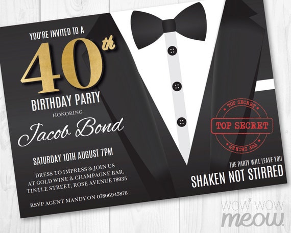 40th Birthday Invite FORTY Secret Agent Spy Party Invitation