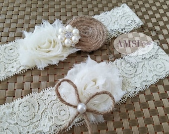 Rustic Wedding Garter Set, Ivory garter,Bridal Belt,Ivory wedding garter,Country Wedding Garter,Bridal accessories,Shabby Chic Garter,Brides