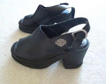 RESERVED 90s Harley Davidson Chunky Heeled Sling Backs US 5