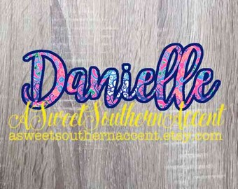 Lily Pulitzer Inspired decal, name decal, name yeti decal, window decal, rambler decal, car decal, pulitzer decal, monogram decal