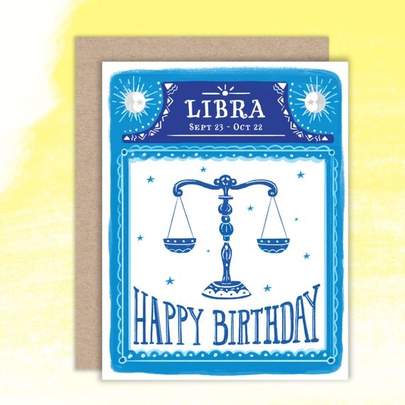 Items Similar To Libra Birthday Card Happy Birthday Zodiac Astrology