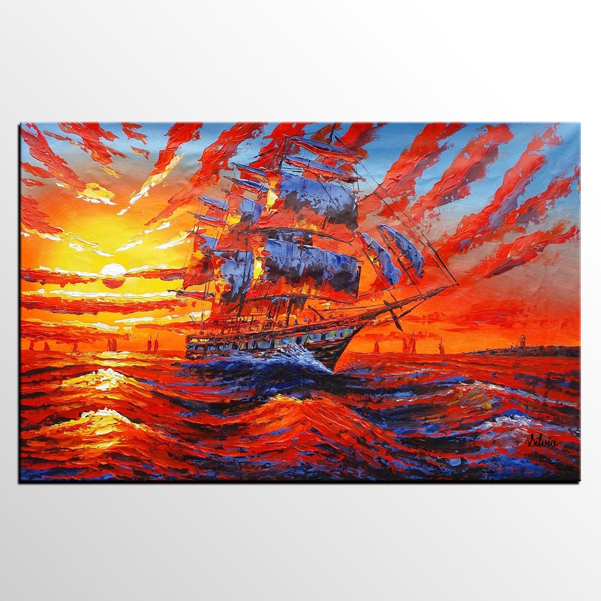 Oil Painting Abstract Art Sunrise Painting Original