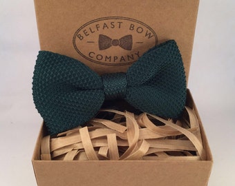 Handmade Knitted Bowtie in Bottle Green