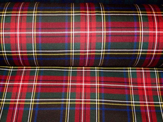 Black Stewart Tartan Plaid Fabric Poly Viscose