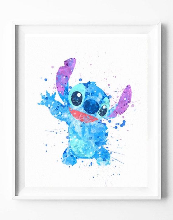 Disney Stitch Ohana Art Print Poster Watercolor Art