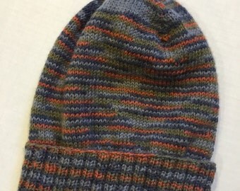 Basic Knit Slouchy Beanie, Chic Slouchy Beanie, Gray, Green & Orange Beanie