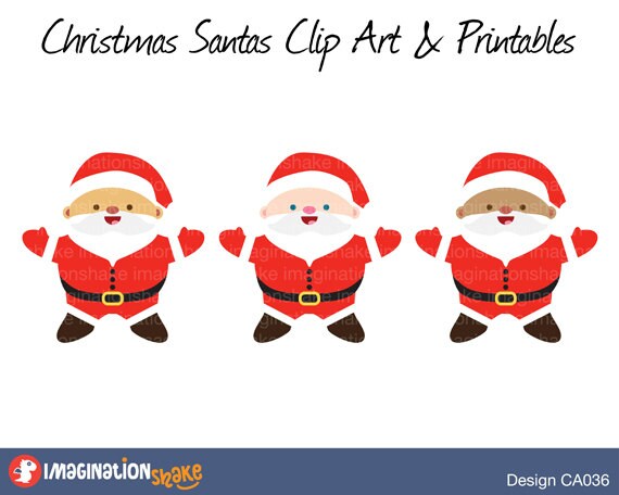 Christmas Santas Clip Art &amp; Printables Set CA036 / Clipart