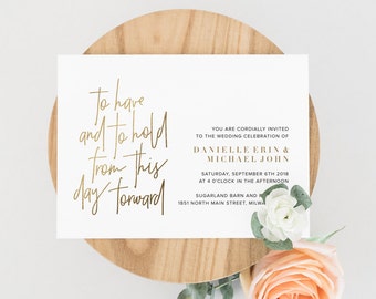 Gold Wedding Invitation Template, To have and to hold, Wedding Invitation Printable, Wedding Suite, Gold, PDF Instant Download #BPB323_1