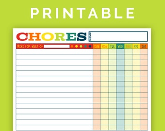 Weekly Chore Chart - Colorful, Printable PDF