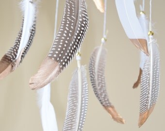 Baby Mobile, Dream catcher Mobile, Boho Feather Mobile, Nursery Mobile, Woodland Mobile, Feather Decor, Native American Style.
