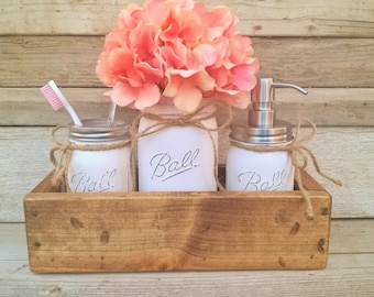 Mason Jar Planter Box Organizer-Bathroom Decor-Mason Jar Bathroom Decor-Mason Jar Bathroom Set-Country Bathroom-Bathroom Organizer-Farmhouse