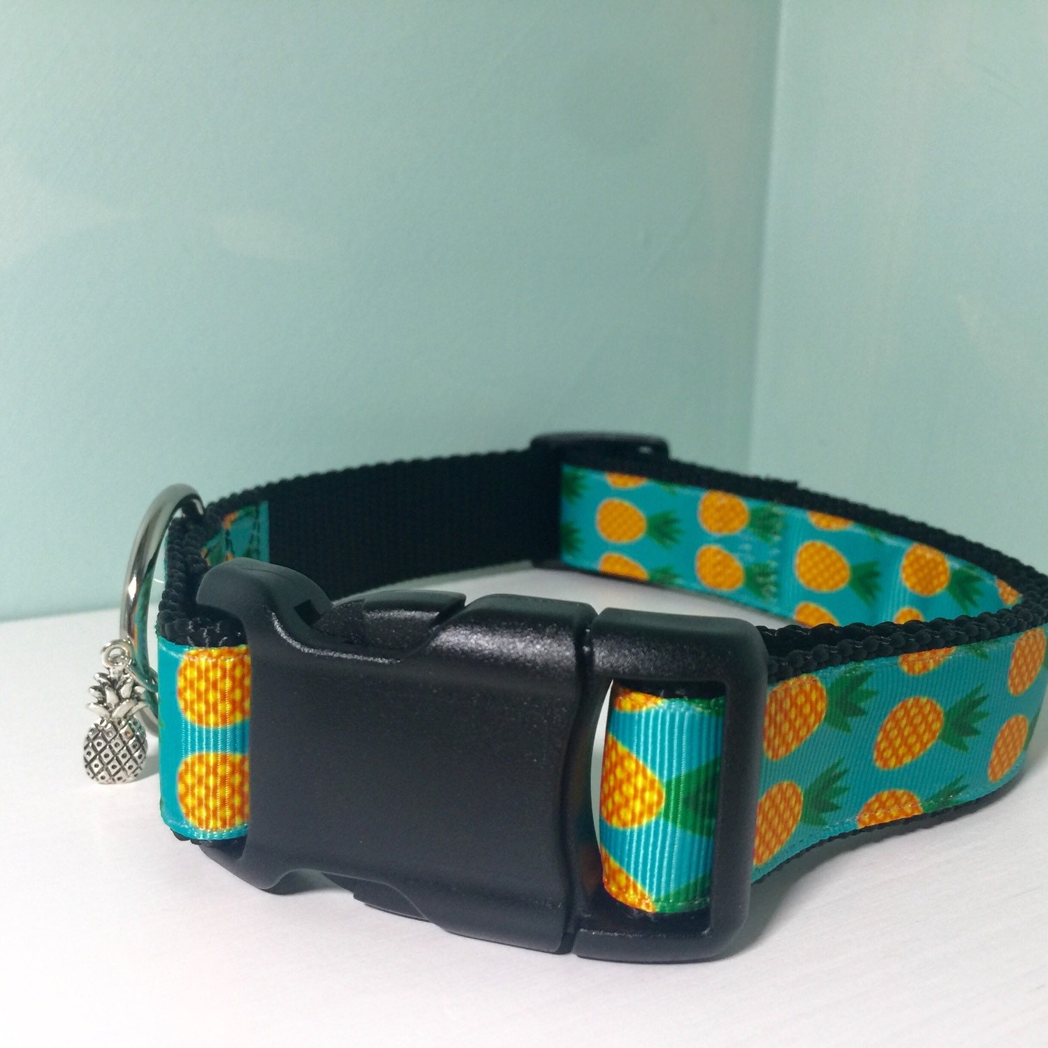 Pineapple Dog Collar 1 Wide Large Dog Collar with Bling