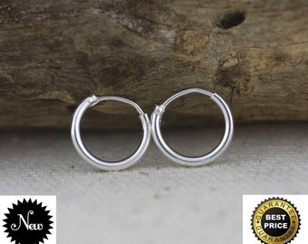 Cartilage Hoop Earrings, Sterling Silver Tiny Hoop Earrings, 10mm Sterling Silver Hoop Earrings, "PAIR" Small Hoop, Silver Cartilage Hoop