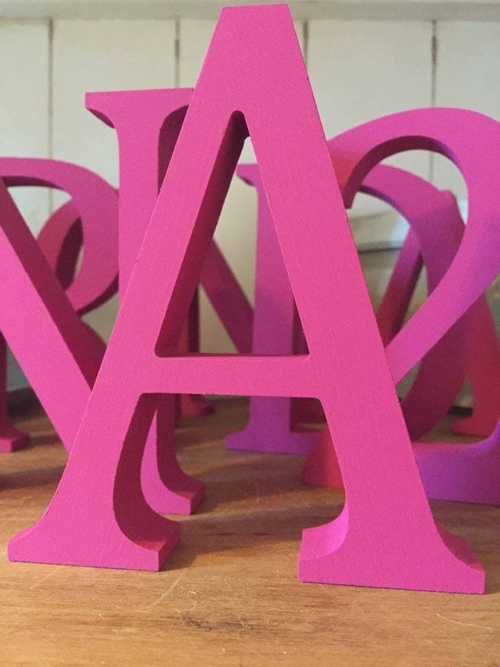 hot pink wooden letters and numbers free-standing painted