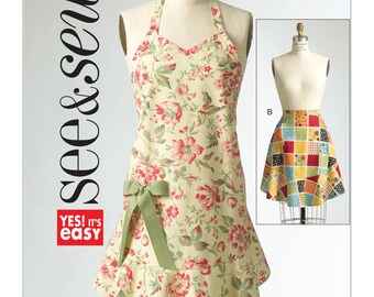 Trendy Aprons, full and half apron with hemline flounce, See & Sew, Butterick 5125, EASY, sz S-M-L, UN-CUT, Out of Print