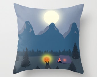 Camping Bonfire throw pillow cover-Mountains decorative 16x16 pillow-18x18 pillow-20x20 pillow-Etsy gift-Modern pillow cover-Cushion Cover