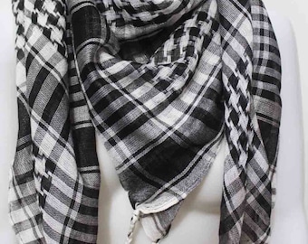 Black and White Original Royal Keffiyeh Shemagh Scarf Arab Fashion Shawl Wrap Palestine Winter Military Arab Hijab Shemagh Tactical Scarf