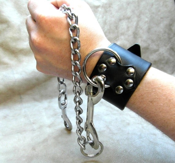 Leather Dominance Cuff and Steel Chain by TheLeatherLaboratory