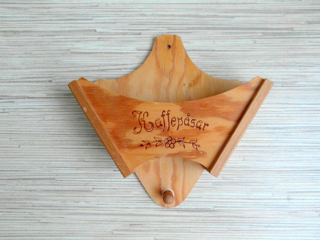 Vintage Swedish Coffee filter holder Wood kitchen decor