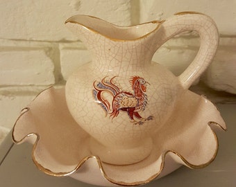 Vintage Rooster Wash Basin and Pitcher